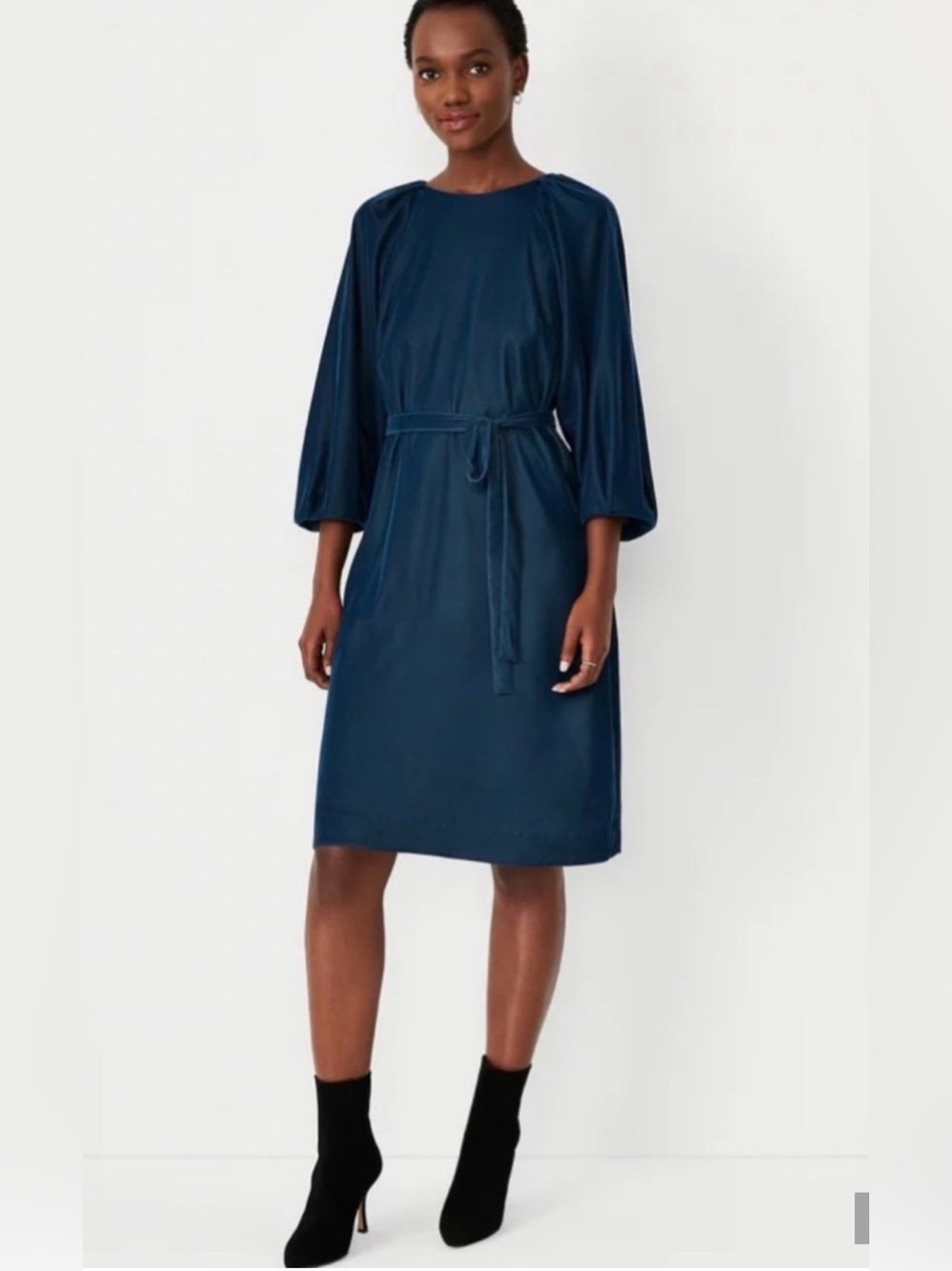 Ann Taylor Teal Blue Velour Belted Shift Dress Sz. 10